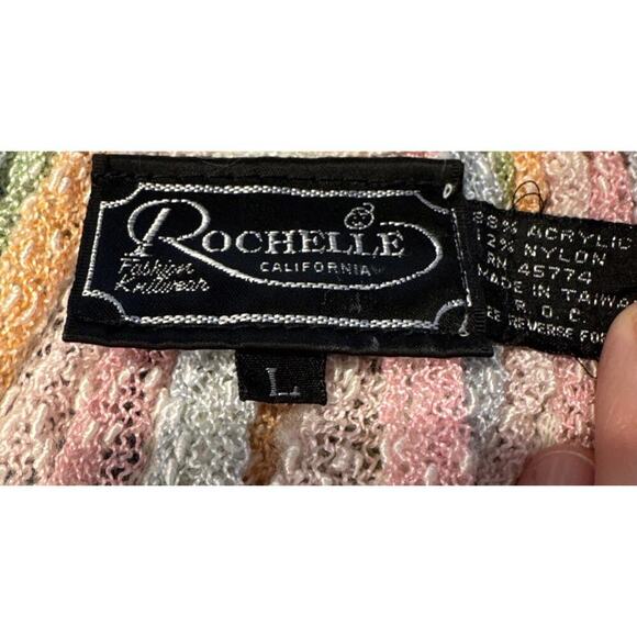 Vintage Rochelle California Rainbow Pastel Striped Sweater Boho Textured Knit - Picture 9 of 9
